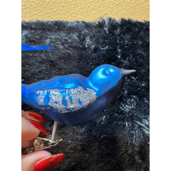 Vintage Blue Bird Clip-On Ornament With Glitter Accents & Feather Tail - Picture 4 of 10